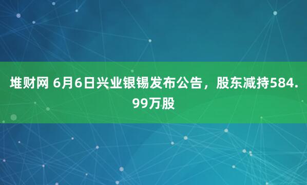 堆财网 6月6日兴业银锡发布公告，股东减持584.99万股